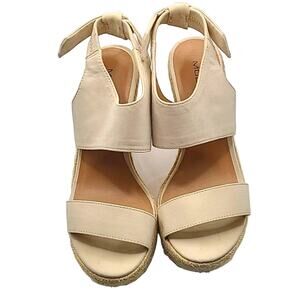 Moda Spana Women’s Beige Espadrille Wedge Sandals Size 7.5 Ankle Tie Open Toe